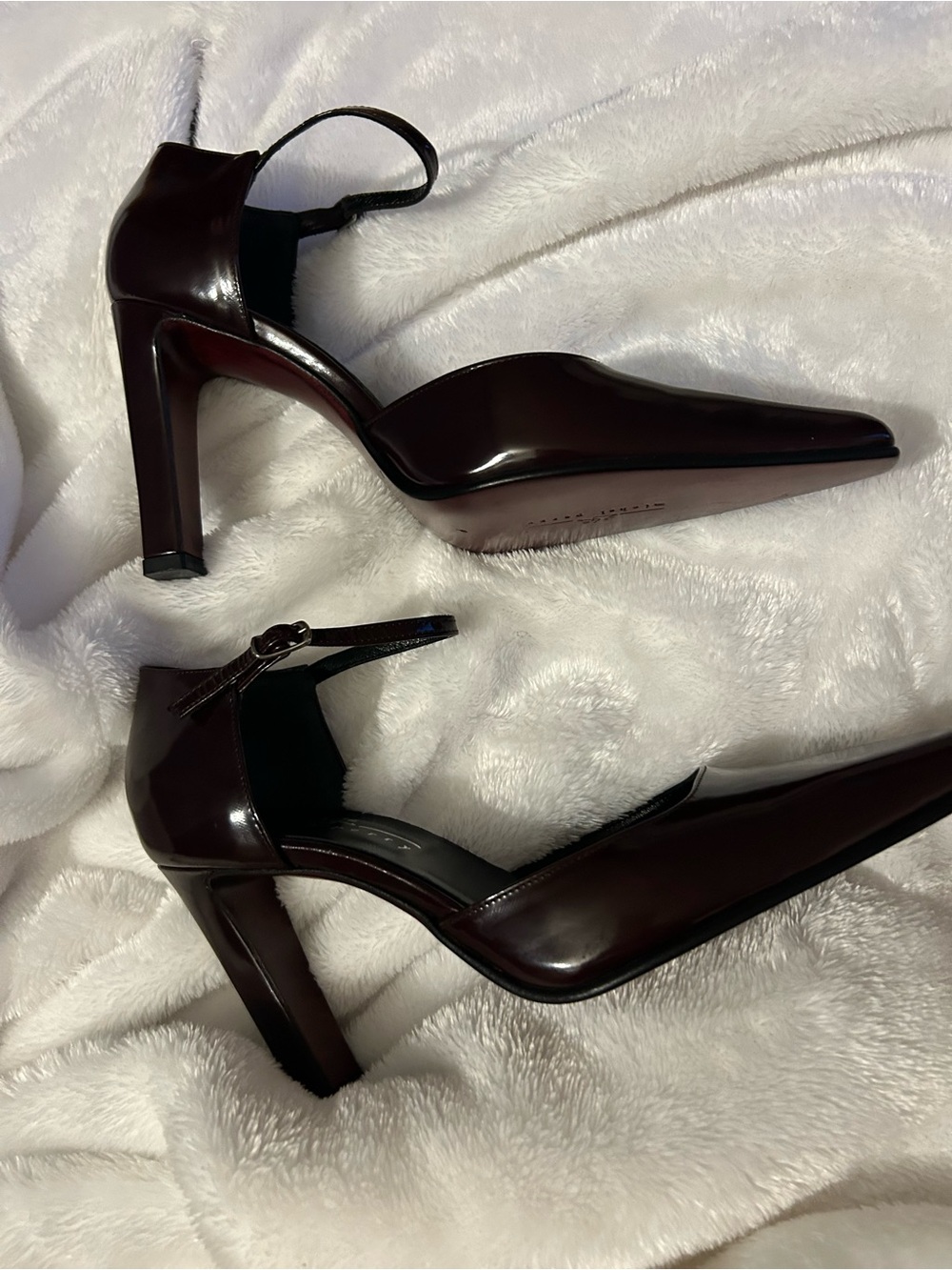 Michel Perry Burgundy Patent Pointed-Toe Ankle-Strap Heels